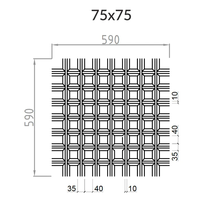 Подвесной металлический потолок Грильято Пирамидальный ячейка 75х75мм, высота 35 мм Подвесной металлический потолок Грильято Пирамидальный ячейка 75х75мм, высота 35 мм