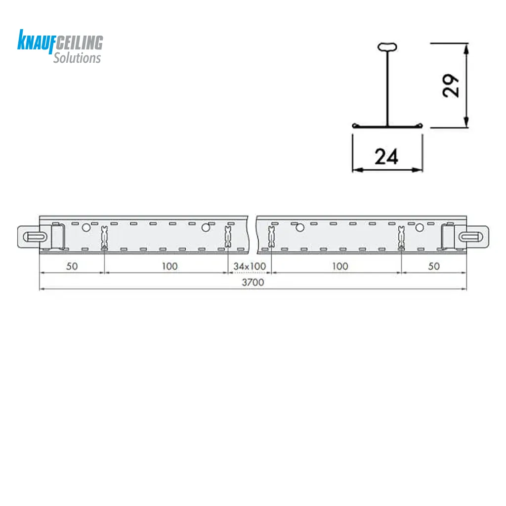 Подвесная система Армстронг КНАУФ Т24 рейка несущая 3700x29 мм Подвесная система Армстронг КНАУФ Т24 рейка несущая 3700x29 мм