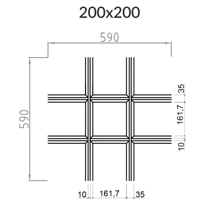 Подвесной металлический потолок Грильято Пирамидальный ячейка 200х200мм, высота 35 мм Подвесной металлический потолок Грильято Пирамидальный ячейка 200х200мм, высота 35 мм