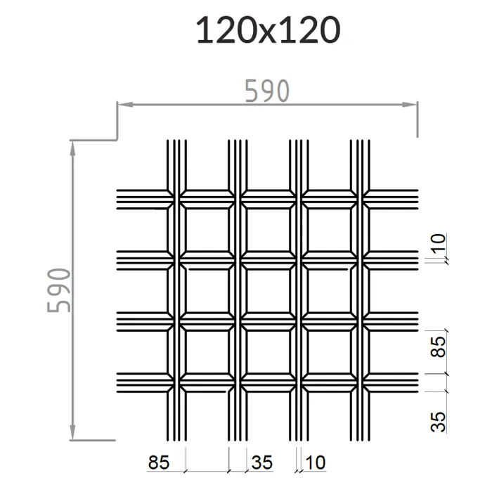 Подвесной металлический потолок Грильято Пирамидальный ячейка 120х120мм, высота 35 мм Подвесной металлический потолок Грильято Пирамидальный ячейка 120х120мм, высота 35 мм