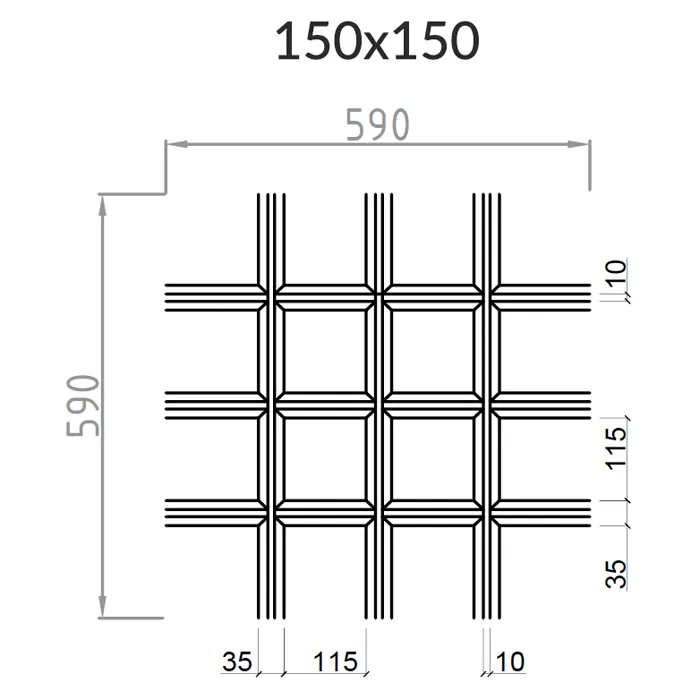 Подвесной металлический потолок Грильято Пирамидальный ячейка 150х150мм, высота 35 мм Подвесной металлический потолок Грильято Пирамидальный ячейка 150х150мм, высота 35 мм