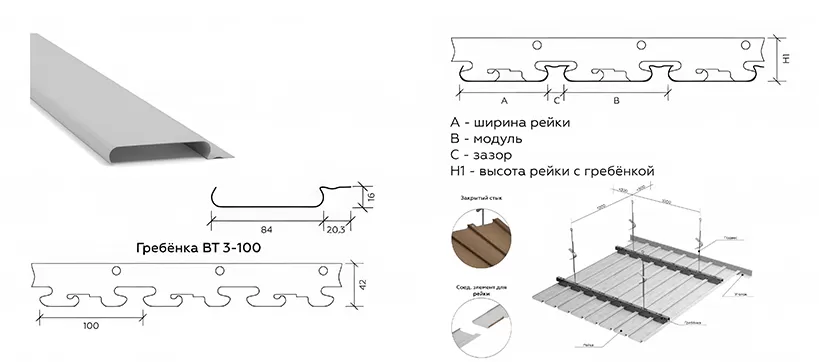 Реечный потолок итальянского дизайна с закрытыми стыками А100АC Реечный потолок итальянского дизайна с закрытыми стыками А100АC