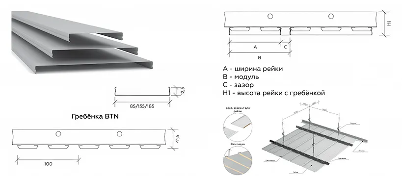 Реечный потолок немецкого дизайна с открытыми стыками АN100А Реечный потолок немецкого дизайна с открытыми стыками АN100А